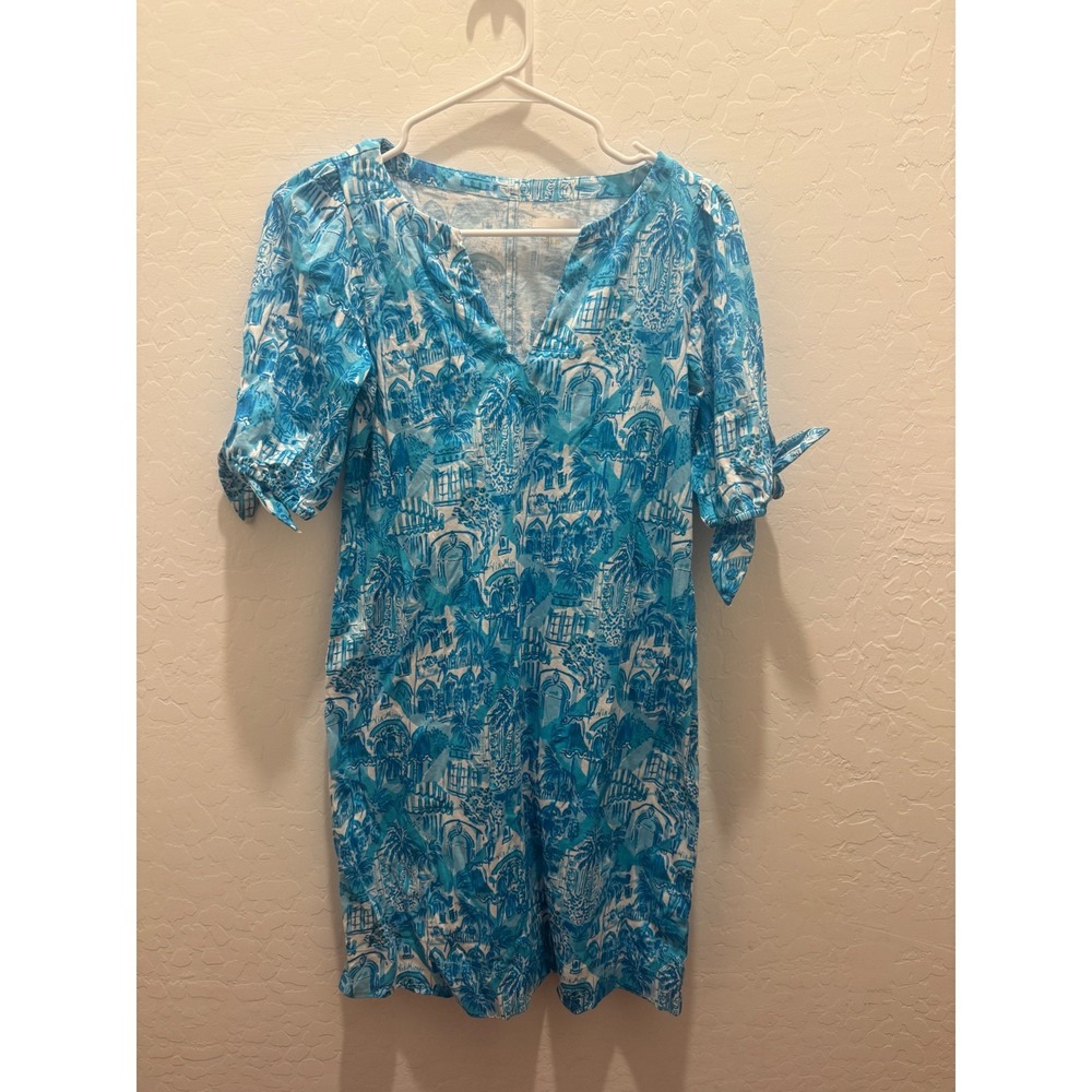 Lilly Pulitzer Easley Short Sleeve Dress Amalfi Blue Sunny State of‎ Mind XS - Picture 4 of 9